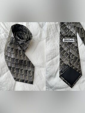 Pierre Cardin Silk Tie Grey Wave Pattern Designer Classic Wedding Tie